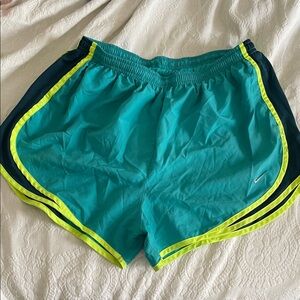 Nike Turquoise and Lime Green Pro Tempo Running Shorts